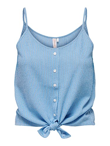Bestseller A/S Damski ONLLECEY SL Knot Singlet NOOS WVN Top, Cloud Dancer/Stripes:Medium Blue, XXL, Cloud Dancer/Stripes: medium Blue, XXL