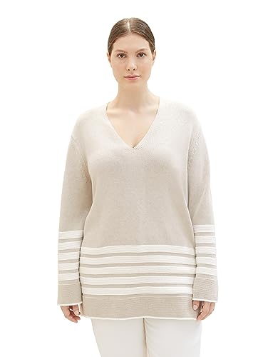 TOM TAILOR Damski sweter z dekoltem w serek o wyglądzie melanżu, 32398-Clouds Grey Melange, 50 Duże Rozmiary