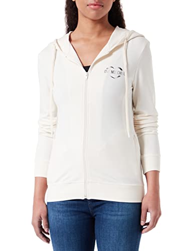 Love Moschino Damska kurtka slim fit z kapturem ze stretchu, bawełna modal, kurtka polarowa, kremowy, 48