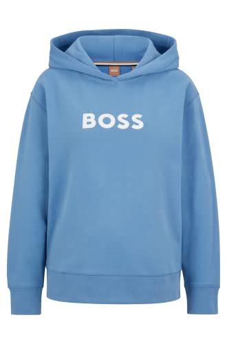 BOSS Damska bluza z kapturem typu C Edelight z bawełny terry z kontrastującym logo, Open Blue474, L