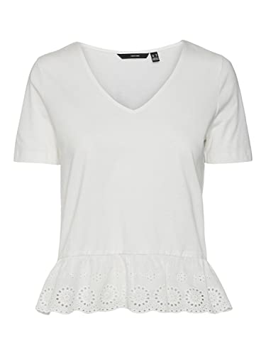 VERO MODA Women's VMEMILY SS Peplum V-Neck JRS Top, Snow White, XS, Snow White, XS