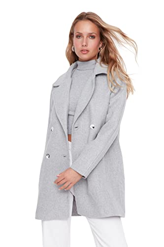 Trendyol Damski dwurzędowy jednokolorowy płaszcz oversize, Szary, 66