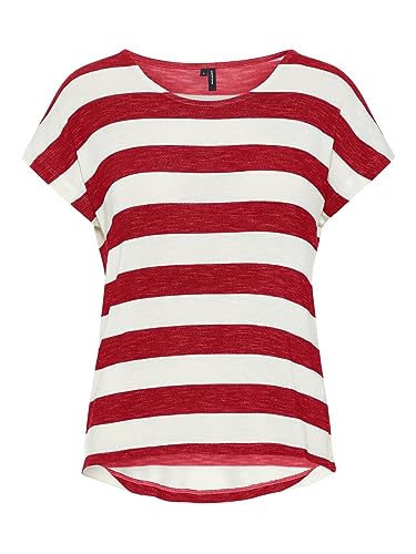 VERO MODA Vmwide Stripe S/L Ga JRS Noos Top damski, Goji Berry/Stripes:snow White, XL