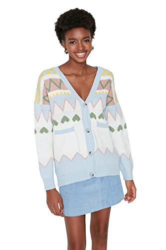 Trendyol Damski kardigan oversize basic z dekoltem w serek, NIEBIESKI, S