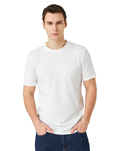Koton Męski T-shirt Basic Short Sleeve Crew Neck Slim Fit, biały (000), M