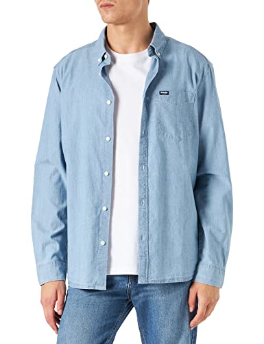 Wrangler Męska koszula z guzikami, 1 PKT Button DOWN Shirt, jasny indygo, rozmiar S