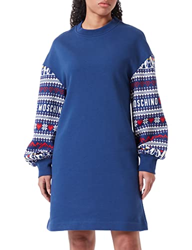 Love Moschino Damska sukienka z długim rękawem i serduszkami, niebieski, 40