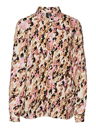 VERO MODA Women's VMEASY LS Shirt R1 WVN GA bluzka, Tiger Eye/AOP:Ina, S, Tigers Eye/Aop: ina, S