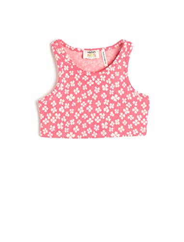 Koton Girls's Crop Top Sleeveless Flower Printed Slim Fit Shirt, Różowy wzór (2d7), 6�7 lat