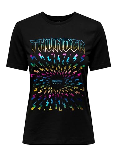 ONLY Onlkandy Life Reg S/S Lightning Box JRS koszulka damska, czarny/nadruk: thunder, M