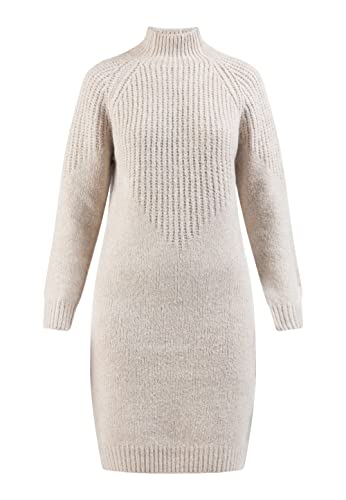 Jalene Damska dzianinowa sukienka z długim rękawem midi 15625011-JA03, jasnobeżowa, XL/XXL, jasny beż, XL-XXL