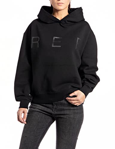 REPLAY Damska bluza z kapturem W3704, 098 Black, XL, 098 BLACK, XL