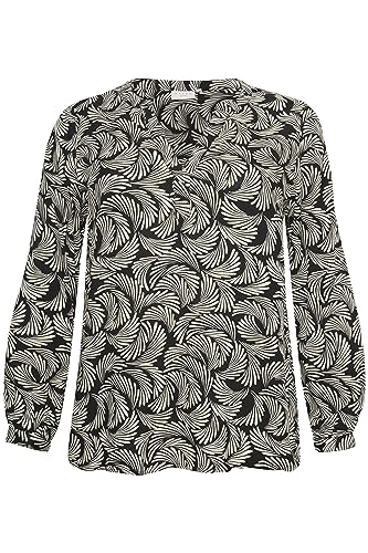 Kaffe Curve Plus Size Damska bluzka z długim rękawem Casual Fit V-Notch Neck, Czarny Głęboki/Antyczny Biały Nadruk