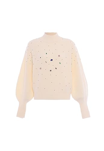 faina Damski sweter z dzianiny z wysokim dekoltem w diamentach, rozmiar M/L, biały (wollweiss), M