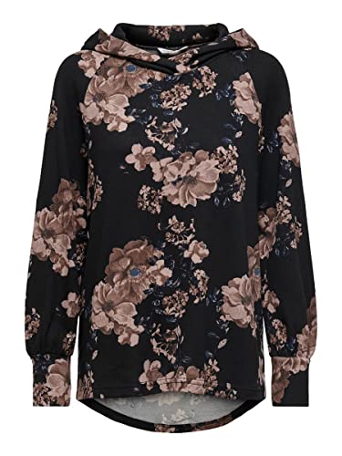 ONLY Women's ONLELCOS Emma L/S Hood TOP JRS, bluza z kapturem, czarna/AOP: kwiatowa, XS, Czarny/Aop: kwiatowy., XS