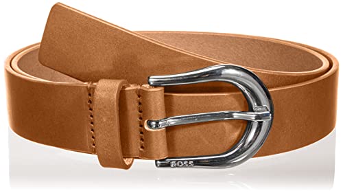 BOSS Damski Carol Belt 3cm-VC Włoski skórzany pasek z zaokrągloną klamrą, Ciemny pomarańczowy805., 85 cm