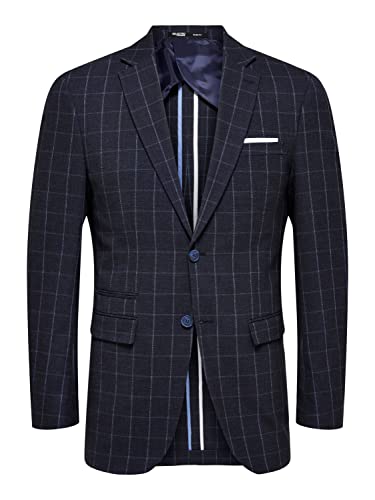 SELETED HOMME Męska marynarka Slhslim-Oasis Linen Navy Chk BLZ B Noos, Navy Blazer/Checks: check, 58