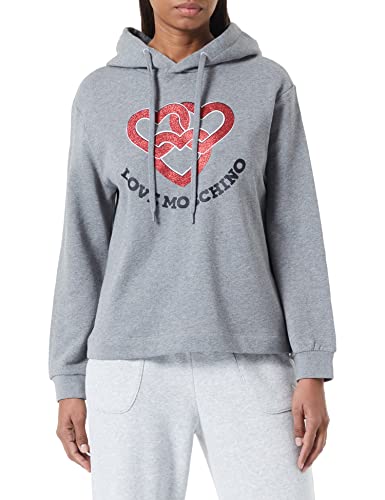 Love Moschino Bluza z kapturem o prostym kroju z nadrukiem serc Koszulka damska, Szary mieszany, 46
