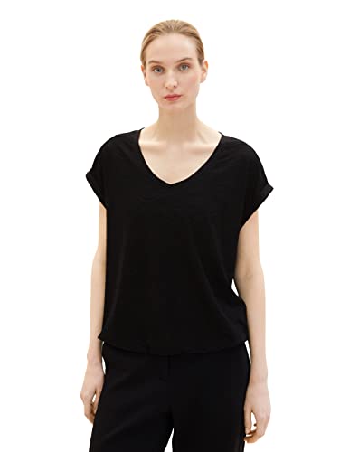TOM TAILOR Damska koszulka o luźnym kroju z elastycznym obszyciem, 14482 – Deep Black, M