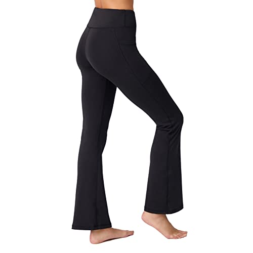 LOS OJOS Damskie spodnie do jogi Bootcut – wysoka talia, trening, bootleg, joga, legginsy z kontrolą brzucha, czarny, XL