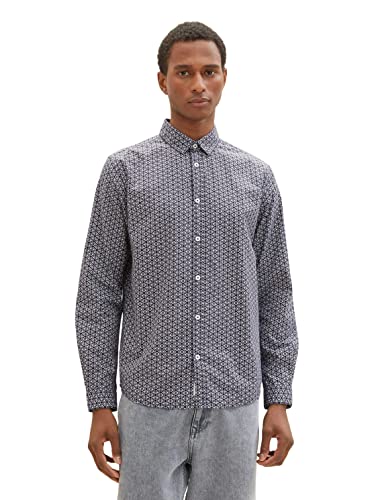 TOM TAILOR Męska koszula z nadrukiem geomatrycznym, 31849 – granatowy geometryczny wzór, XL