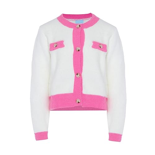 Poomi Damski stylowy kontrastowy kardigan z dzianiny akryl biały rozmiar XL/XXL, biały, XL