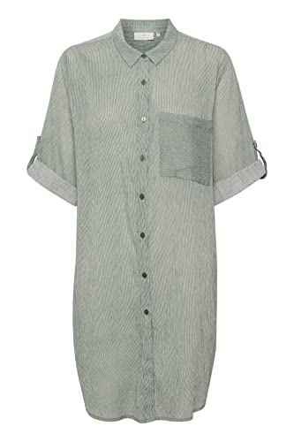 KAFFE damska koszula sukienka 3/4 rękaw tunika długi, balsam zielony/chalk Stripe, 34