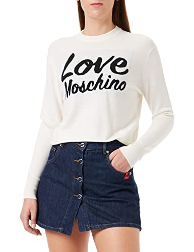 Love Moschino Damska spódnica z guzikami, z logo, na co dzień, niebieski denim, 40