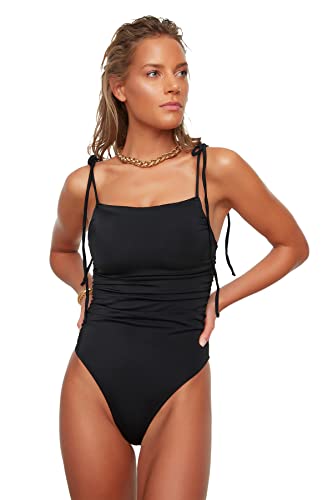 Trendyol Women's Drapeli High Bein Mayo One Piece kostium kąpielowy, czarny, 38