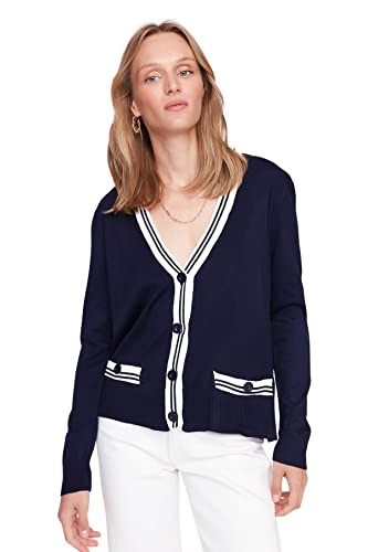 Trendyol Damski sweter z dekoltem w serek, zwykły, granatowy, L, granatowy, L