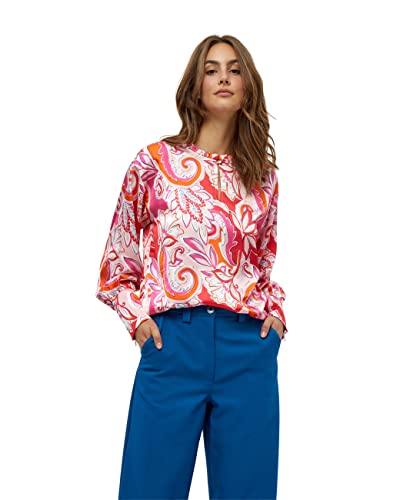 Peppercorn Damska bluzka z dekoltem w serek Lindi, nadruk magenta, różowy, XS, Różowy nadruk magenta, XS