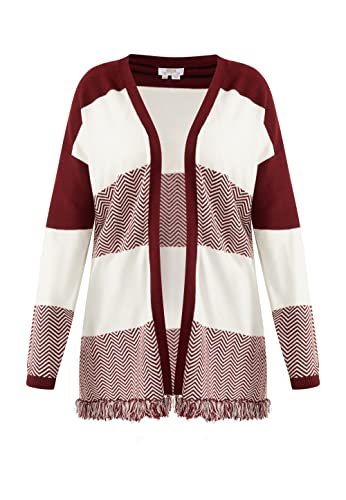 usha FESTIVAL Damski kardigan z dzianiny, bordowy biały, XS-S