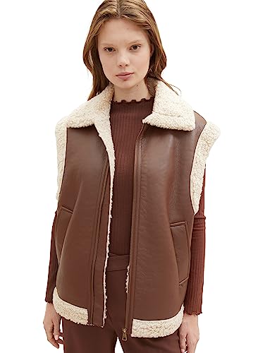 TOM TAILOR Denim Damska kamizelka Sherling, 19714-roasted Coffee Brown, M, 19714-palona kawa brązowa, M