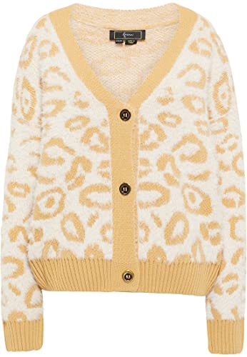 Naemi Damski elegancki kardigan 11029449, wełniany biały jasny wielbłąd, M/L, Wełna biała, jasny wielbłąd, M-L