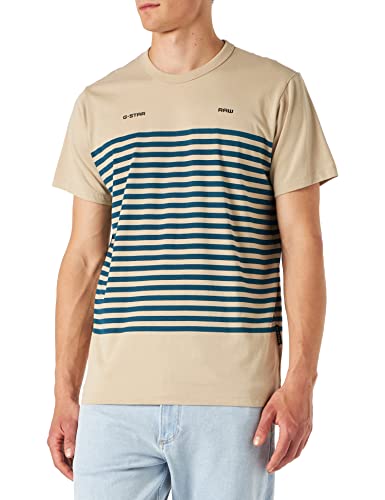 G-STAR RAW Męski T-shirt Placed Stripe rozm. R T, Multicolor (Westpoint Khaki/Nitro Stripe 336-d196), S