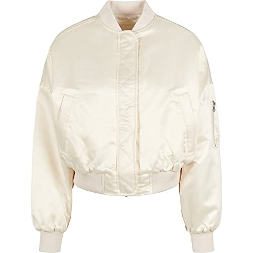 Urban Classics Damska kurtka bomberka, krótka błyszcząca satynowa kurtka, z kieszenią na ramię, krój oversize, rozmiar XS do 5XL, Whitesand, XXL
