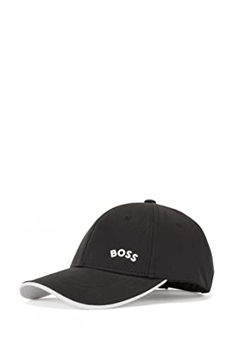 BOSS Czapka męska - pogrubiona zakrzywiona kontrastowa - logo czapka z bawełnianym diagonalem, Czarny, Rozmiar uniwersalny