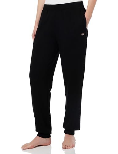 Emporio Armani Damskie spodnie z mankietami z wiskozy polarowej, czarny, S