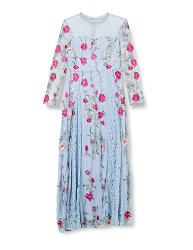 Frock and Frill Damska haftowana sukienka w kwiaty na specjalne okazje, morski, lodowy niebieski, 14