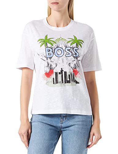 BOSS Damska koszulka z nadrukiem C_evarsy_Print, White100, M