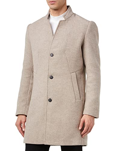 TOM TAILOR Denim Męskie Nowoczesny płaszcz wełniany 1032440, 30501 - Light Brown Melange, S