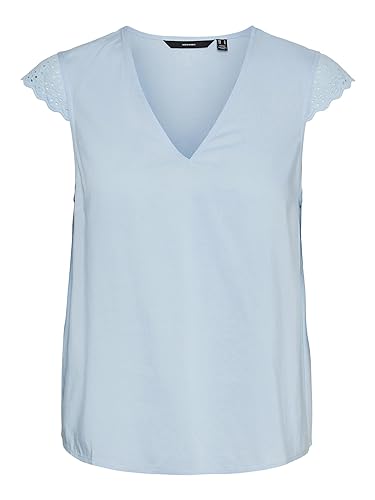 Vero Moda Vmvica V-Neck SL Koronkowy Top WVN GA Noos Damska bluzka z koronką, niebieski (bluebell), S