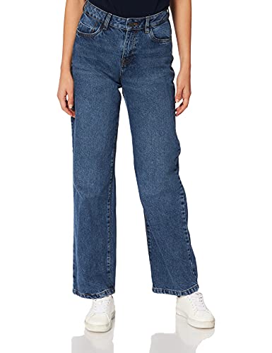 Noisy May Damskie spodnie jeansowe Amanda z szerokimi nogawkami ze średnim stanem, Średni niebieski denim/, 25W / 30L