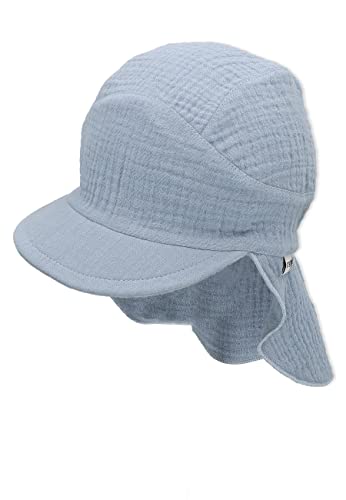 Sterntaler Unisex czapka z daszkiem z ochroną karku, muślinowy kapelusz przeciwsłoneczny, jasnoniebieski, 49