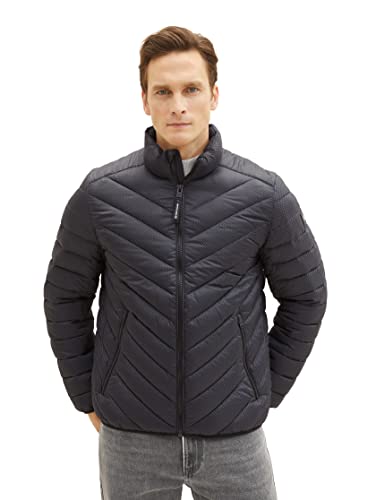 Lekka pikowana kurtka męska TOM TAILOR z nadrukiem, 32143-czarny minimalistyczny design, L