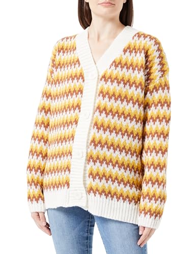 SIDONA Damski kardigan z guzikami 15525004-SI01, musztardowy wielokolorowy, XS/S, musztardowy wielokolorowy, XS-S