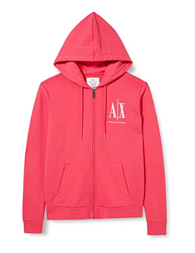 Armani Exchange Damska bluza z kapturem z boku z logo kontrastu, zapinana na zamek błyskawiczny, highlight, średniej długości, Najważniejsze cechy:, M