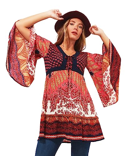 Joe Browns Damska sukienka tunika z nadrukiem boho, szydełkowana, zwiewny rękaw, wielokolorowa, 8, multi, 34