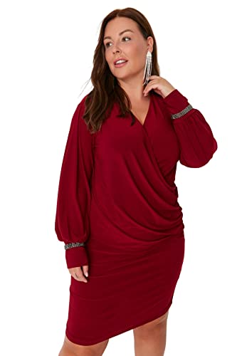 Trendyol Damska mini dwurzędowa sukienka plus size, bordowa, 3XL, Burgund, 3XL