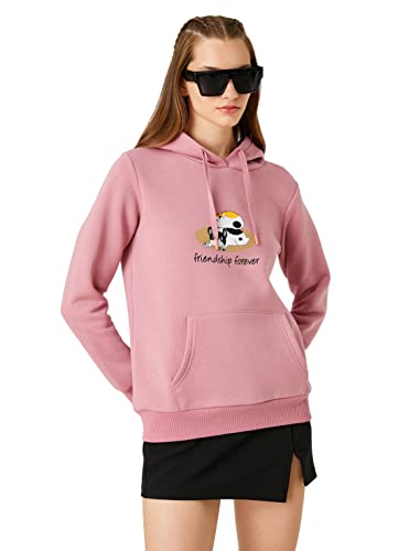 Koton Damska bluza z kapturem Bedruckter, Rosa (258), L, Rosa (258), L
